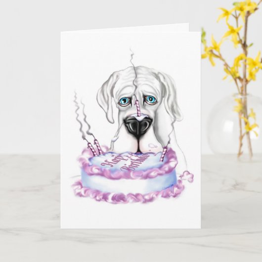 Grote Dane White UC Birthday Cake Kaart (Gele Bloem)