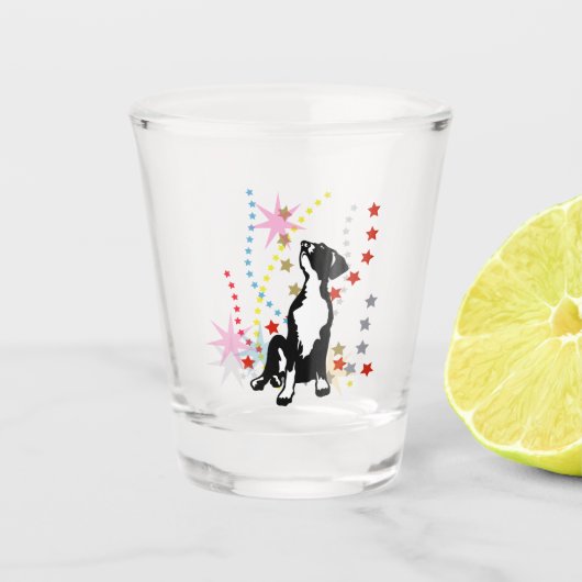Grote Danes Puppy met Sterren Shot Glas (Voorkant)