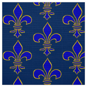 Grote Dark Blue en Gold Fleur de lis Pattern Stof