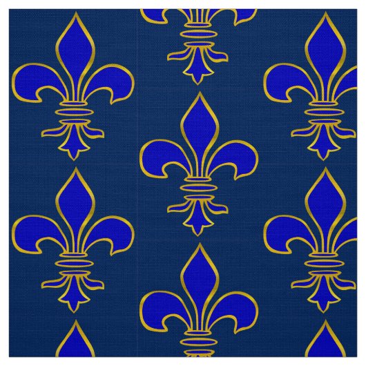 Grote Dark Blue en Gold Fleur de lis Pattern Stof (Swatch)