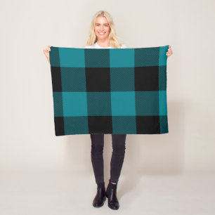 Grote Dark Turquoise en Black Buffalo Plays Fleece Deken