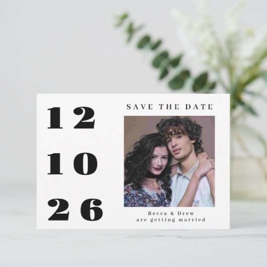 Grote datum één foto Save The Date Kaart (Staand voorkant)