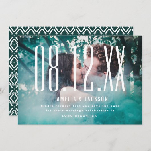 Grote datum, vetgedrukte typografie, sparen de Dat Kaart (Voorkant / Achterkant)