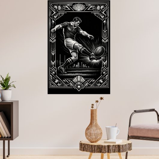 Grote Deco-stijl Rugby-kunstprint Poster (Woonkamer 3)