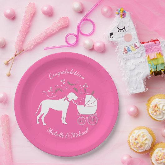 Grote Deen Baby shower Dog Puppy Papieren Bordje (Feest)