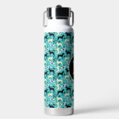 Grote Deen Blauwgroen Harlequin Fawn Black Dog Mon Waterfles (Voorkant)