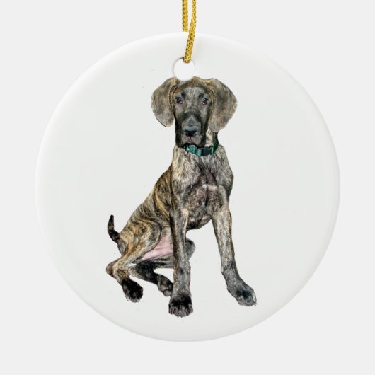 Grote Deen Brindle Puppy Keramisch Ornament (Voorkant)