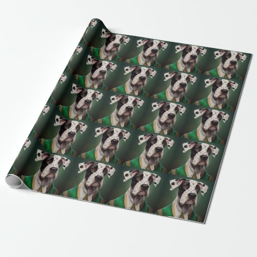 Grote Deen Dog in St. Patrick's Day Dress Cadeaupapier (Uitgerold)