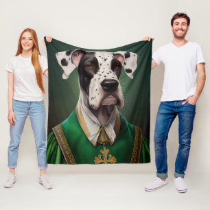 Grote Deen Dog in St. Patrick's Day Dress Fleece Deken
