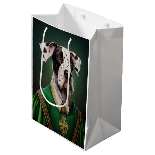 Grote Deen Dog in St. Patrick's Day Dress Medium Cadeauzakje (Voorkant Gekanteld)
