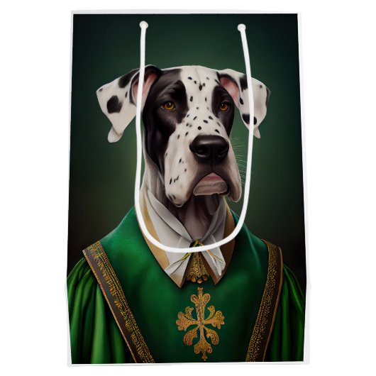 Grote Deen Dog in St. Patrick's Day Dress Medium Cadeauzakje (Achterkant)