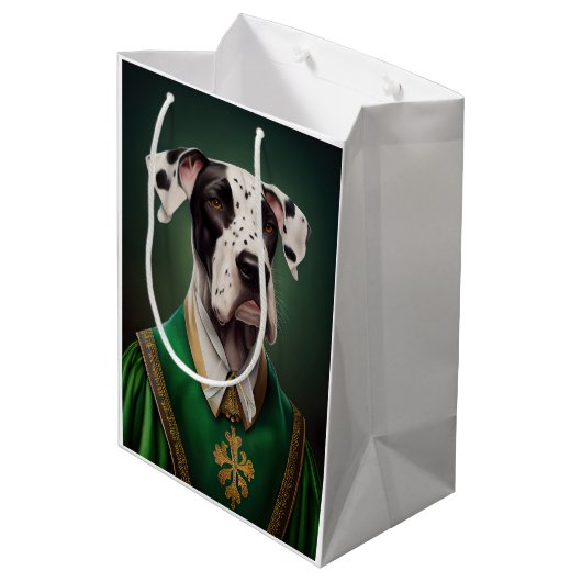 Grote Deen Dog in St. Patrick's Day Dress Medium Cadeauzakje (Achterkant Gekanteld)