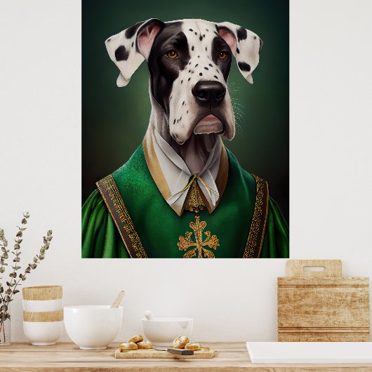 Grote Deen Dog in St. Patrick's Day Dress Poster (Keuken)