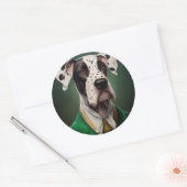 Grote Deen Dog in St. Patrick's Day Dress Ronde Sticker (Envelop)