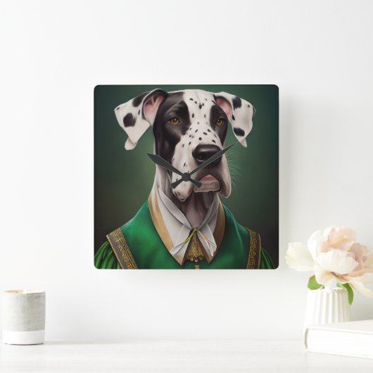 Grote Deen Dog in St. Patrick's Day Dress Vierkante Klok (Huis)