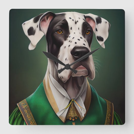 Grote Deen Dog in St. Patrick's Day Dress Vierkante Klok (Voorkant)