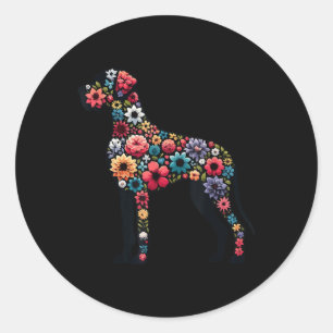 Grote Deen Floral Silhouette Hond Grote Deen Lover Ronde Sticker
