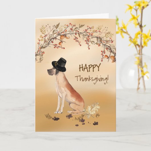 Grote Deen Grappig Pelgrim Pet Thanksgiving Kaart (Gele Bloem)