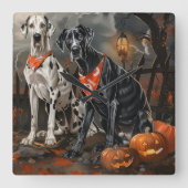 Grote Deen Halloween Spooky Vierkante Klok (Voorkant)