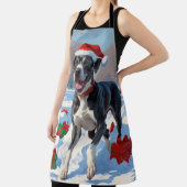 Grote Deen Hardlopen in Sneeuw Met Kerst Pet Schort (Insitu)