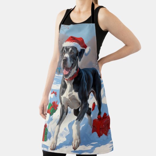 Grote Deen Hardlopen in Sneeuw Met Kerst Pet Schort (Insitu)