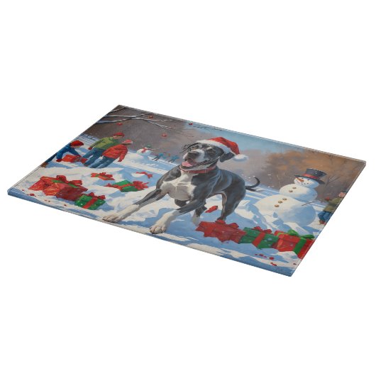 Grote Deen Hardlopen in Sneeuw Met Kerst Pet Snijplank (Hoek)