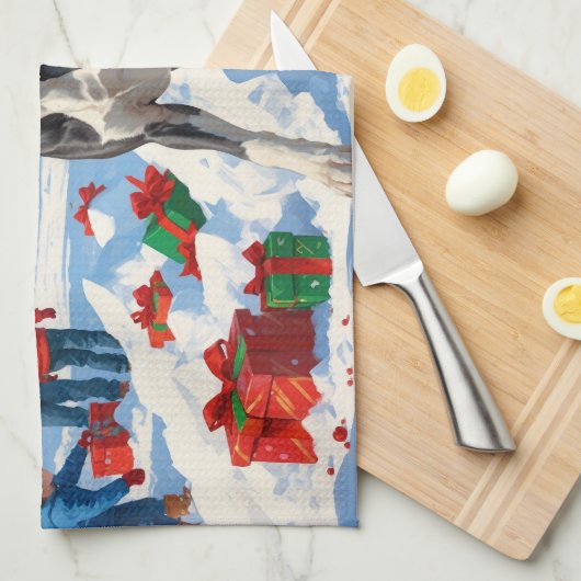 Grote Deen Hardlopen in Sneeuw Met Kerst Pet Theedoek (Quarter Fold)