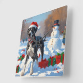 Grote Deen Hardlopen in Sneeuw Met Kerst Pet Vierkante Klok (Hoek)