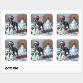 Grote Deen Hardlopen in Sneeuw Met Kerst Pet Vierkante Sticker (Vel)