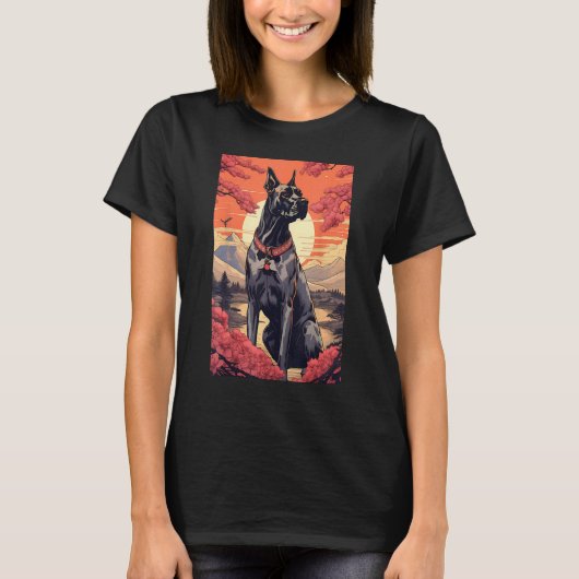 Grote Deen Hond Esthetisch Japans Ukiyo E 2 T-shirt (Voorkant)