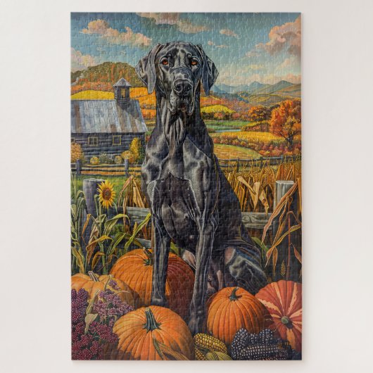 Grote Deen Hond Herfst Oogst Thanksgiving Legpuzzel (Verticaal)