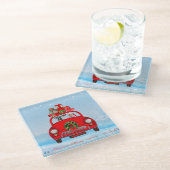 Grote deen-hond in de auto met de kerstman glazen onderzetter (Schuin)