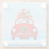 Grote deen-hond in de auto met de kerstman glazen onderzetter (Achterkant)