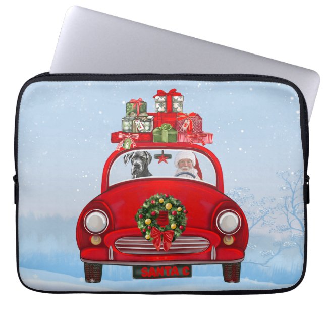 Grote deen-hond in de auto met de kerstman laptop sleeve (Voorkant)