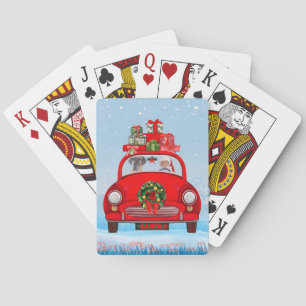 Grote deen-hond in de auto met de kerstman pokerkaarten