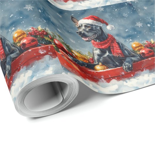 Grote Deen Hond In Sledge Laat Het Sneeuw Kerstmis Cadeaupapier (Rol Hoek)