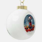 Grote Deen Hond In Sledge Laat Het Sneeuw Kerstmis Keramische Bal Ornament (Links)