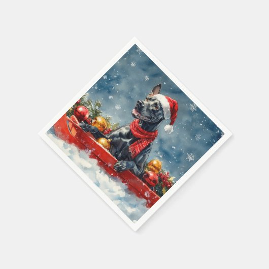 Grote Deen Hond In Sledge Laat Het Sneeuw Kerstmis Servet (Hoek)