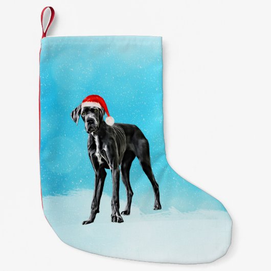 Grote Deen Hond In Sneeuw Kerst Pet Kleine Kerstsok (Voorkant)