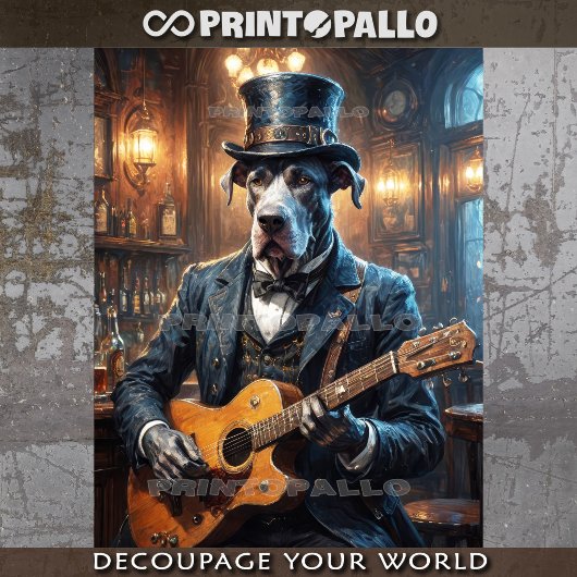 Grote Deen hond in Victoriaans jurk en gitaar - Tissuepapier