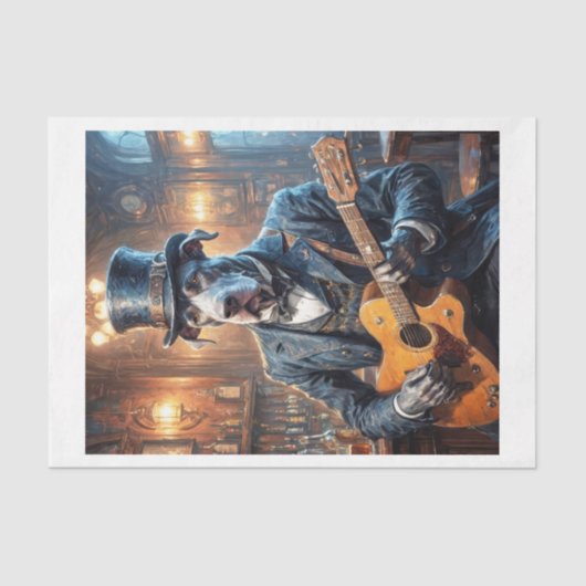 Grote Deen hond in Victoriaans jurk en gitaar - Tissuepapier (Voorkant)