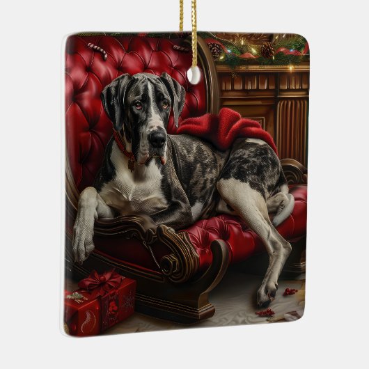 Grote Deen Hond Kerstfeest Keramisch Ornament (Rechts)