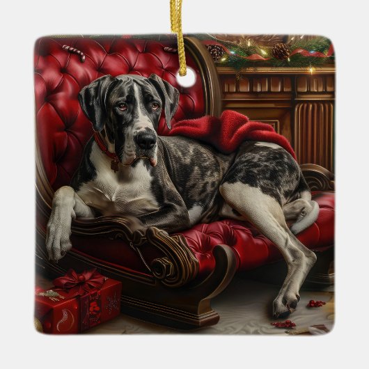 Grote Deen Hond Kerstfeest Keramisch Ornament (Voorkant)