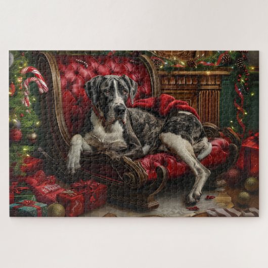 Grote Deen Hond Kerstfeest Legpuzzel (Horizontaal)