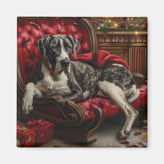Grote Deen Hond Kerstfeest Magneet (Voorkant)