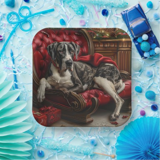 Grote Deen Hond Kerstfeest Papieren Bordje (Feest)