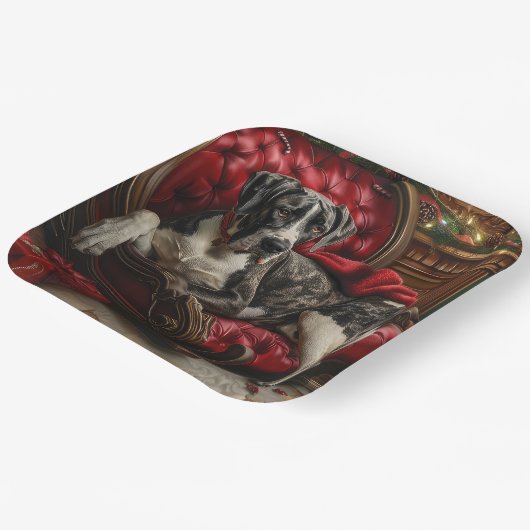 Grote Deen Hond Kerstfeest Papieren Bordje (Gebogen)