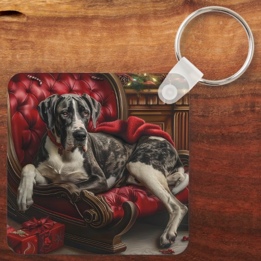 Grote Deen Hond Kerstfeest Sleutelhanger (Achterkant)