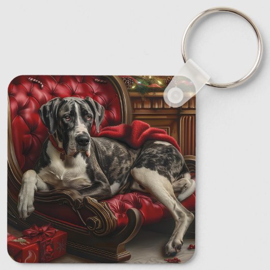 Grote Deen Hond Kerstfeest Sleutelhanger (Achterkant)