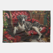 Grote Deen Hond Kerstfeest Theedoek (Horizontaal)